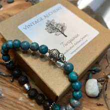 Load image into Gallery viewer, American turquoise stretch bracelet with elephant charm