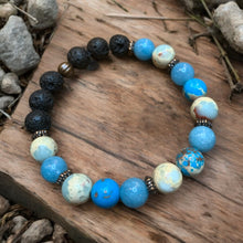 Load image into Gallery viewer, Blue Jasper essential oil bracelet made with chalcedony