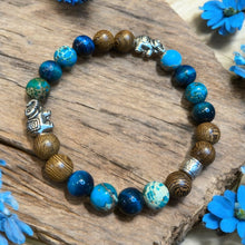 Load image into Gallery viewer, Blue tigers, eye and sea blue Jasper stretch bracelet