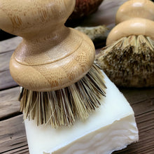 Load image into Gallery viewer, bamboo scrub brush with dish soap block