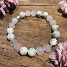 Load image into Gallery viewer, Rose quartz and howlite beaded bracelet with turtle