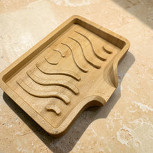 Load image into Gallery viewer, Draining bamboo soap dish with raised grooves on natural stone surface