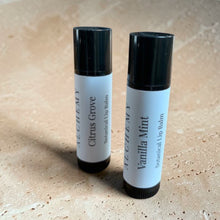 Load image into Gallery viewer, botanical-lip-balms-citrus-grove-vanilla-mint-angled