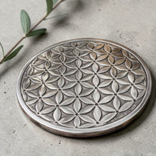Load image into Gallery viewer, flower of life silver incense burning plate