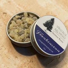 Load image into Gallery viewer, Frankincense incense resin in metal tin with natural resin pieces for charcoal incense burning