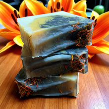 Load image into Gallery viewer, handmade soap with activated charcoal and turmeric