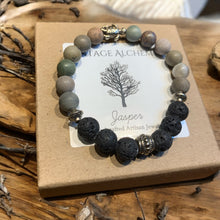 Load image into Gallery viewer, jasper stretch bracelet with turtle charm