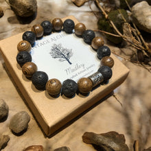 Load image into Gallery viewer, mens lava stone bracelet with wood beads