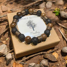 Load image into Gallery viewer, mens stretch bracelet with lava stones and wood beads
