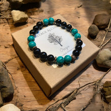 Load image into Gallery viewer, onyx and green turquoise beaded bracelet