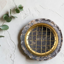Load image into Gallery viewer, top view stone incense burner with brass charcoal grate for resin incense