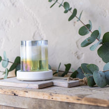 Load image into Gallery viewer, electric timer candle plate warmer with jar candle releasing fragrance