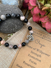 Load image into Gallery viewer, onyx beaded bracelet with lotus charm
