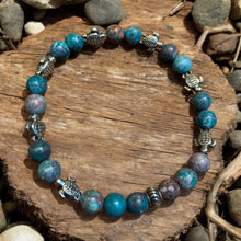 Load image into Gallery viewer, American turquoise stretch bracelet with turtle charms
