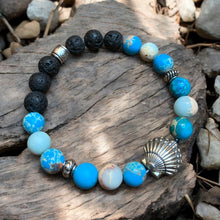 Load image into Gallery viewer, Blue Jasper essential oil bracelet with seashell charm
