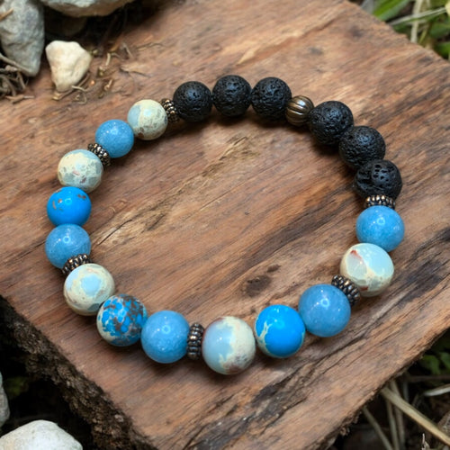 Essential oil bracelet made with blue jaspers