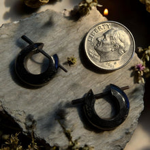 Load image into Gallery viewer, Wood Post Earrings | Thimble Hoops | Salvaged Horn
