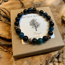 Load image into Gallery viewer, Onyx and blue tiger eye beaded bracelet
