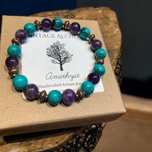 Load image into Gallery viewer, amethyst and turquoise beaded bracelet
