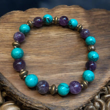 Load image into Gallery viewer, amethyst and turquoise stretch bracelet
