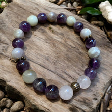 Load image into Gallery viewer, amethyst bracelet with angelite and rose quartz
