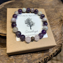 Load image into Gallery viewer, amethyst stretch bracelet with angelite and rose quartz
