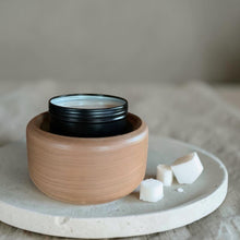 Load image into Gallery viewer, Apothecary Dish on wood wax warmer with Studio Wax Melt refill cubes on neutral stone tray in calm botanical setting
