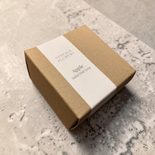 Load image into Gallery viewer, Apple solid dish soap bar in kraft box with Vintage Alchemy label on stone surface, natural coconut oil dish soap for kitchen cleaning
