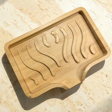 Load image into Gallery viewer, Top view of bamboo draining soap dish with curved channels for water flow
