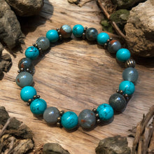 Load image into Gallery viewer, bloodstone and green turquoise stretch bracelet
