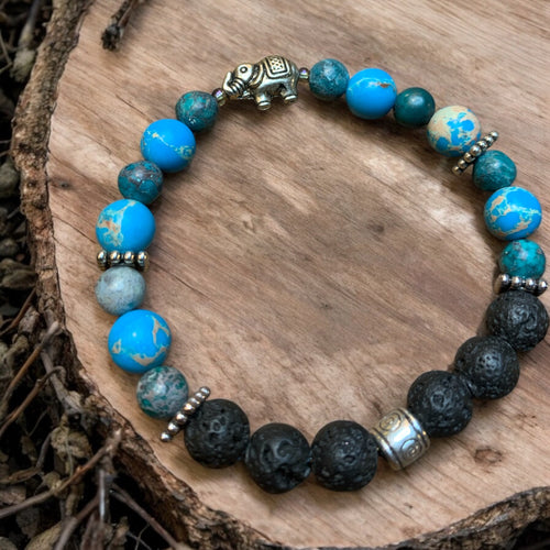 blue essential oil bracelet with elephant charm