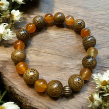 Load image into Gallery viewer, carnelian and wood stretch bracelet
