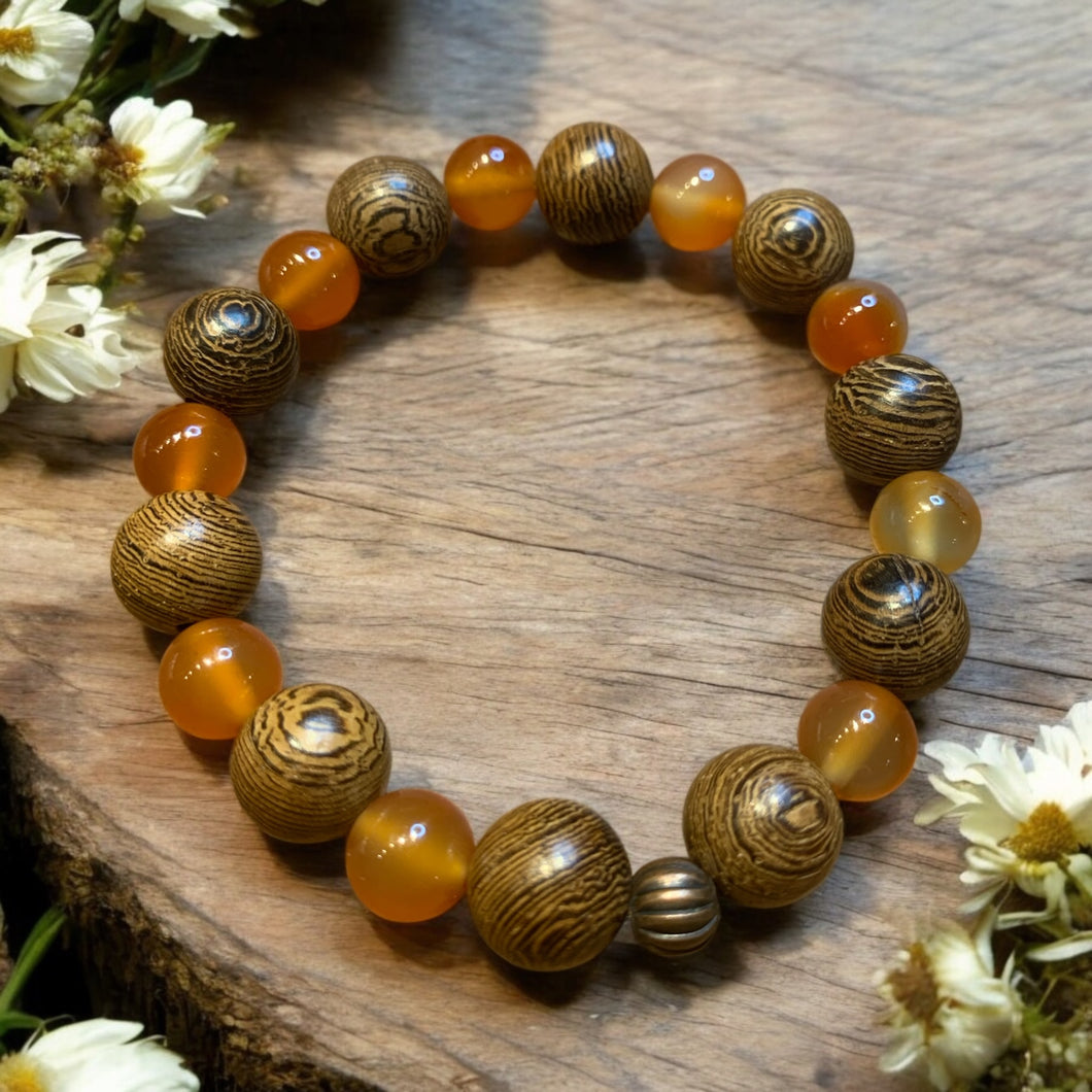 carnelian and wood stretch bracelet