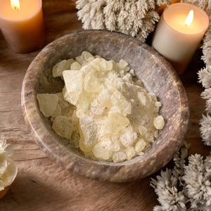 copal incense resin in a bowl