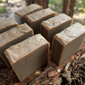 exfoliating masculine soap made with coconut shells