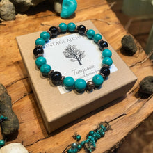 Load image into Gallery viewer, green turquoise and onyx beaded bracelet
