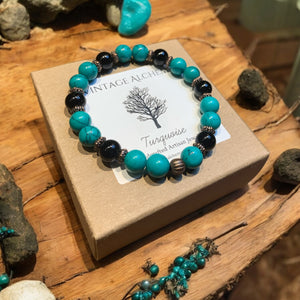 green turquoise and onyx beaded bracelet