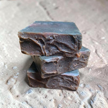 Load image into Gallery viewer, Stacked handmade Blackwood soap bars with dark cherry and bitter almond lost cherry type fragrance
