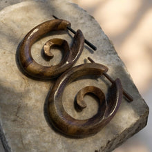 Load image into Gallery viewer, Wood Post Earrings | Reverse Spiral | Hardwood
