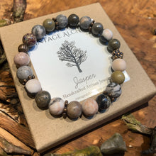 Load image into Gallery viewer, jasper beaded bracelet with flower charm
