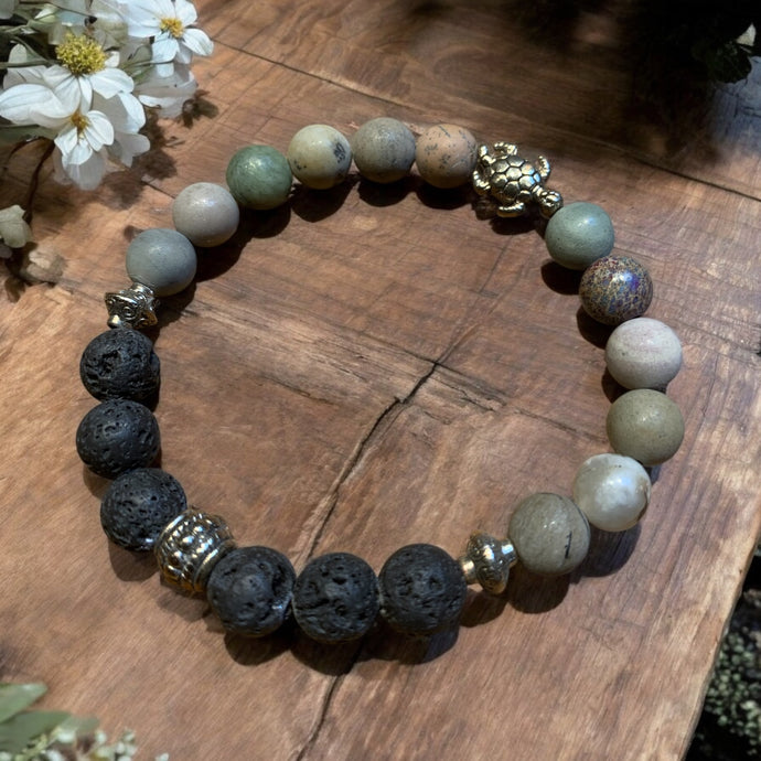 jasper essential oil bracelet with turtle charm