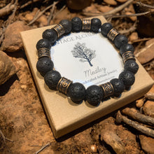 Load image into Gallery viewer, mens lava stone essential oil bracelet with bronze spacers
