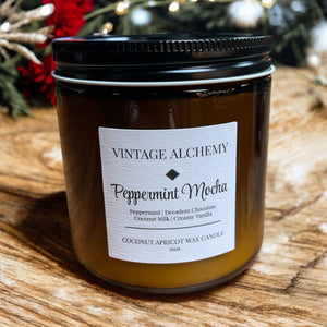 peppermint mocha soy wax candle with black lid