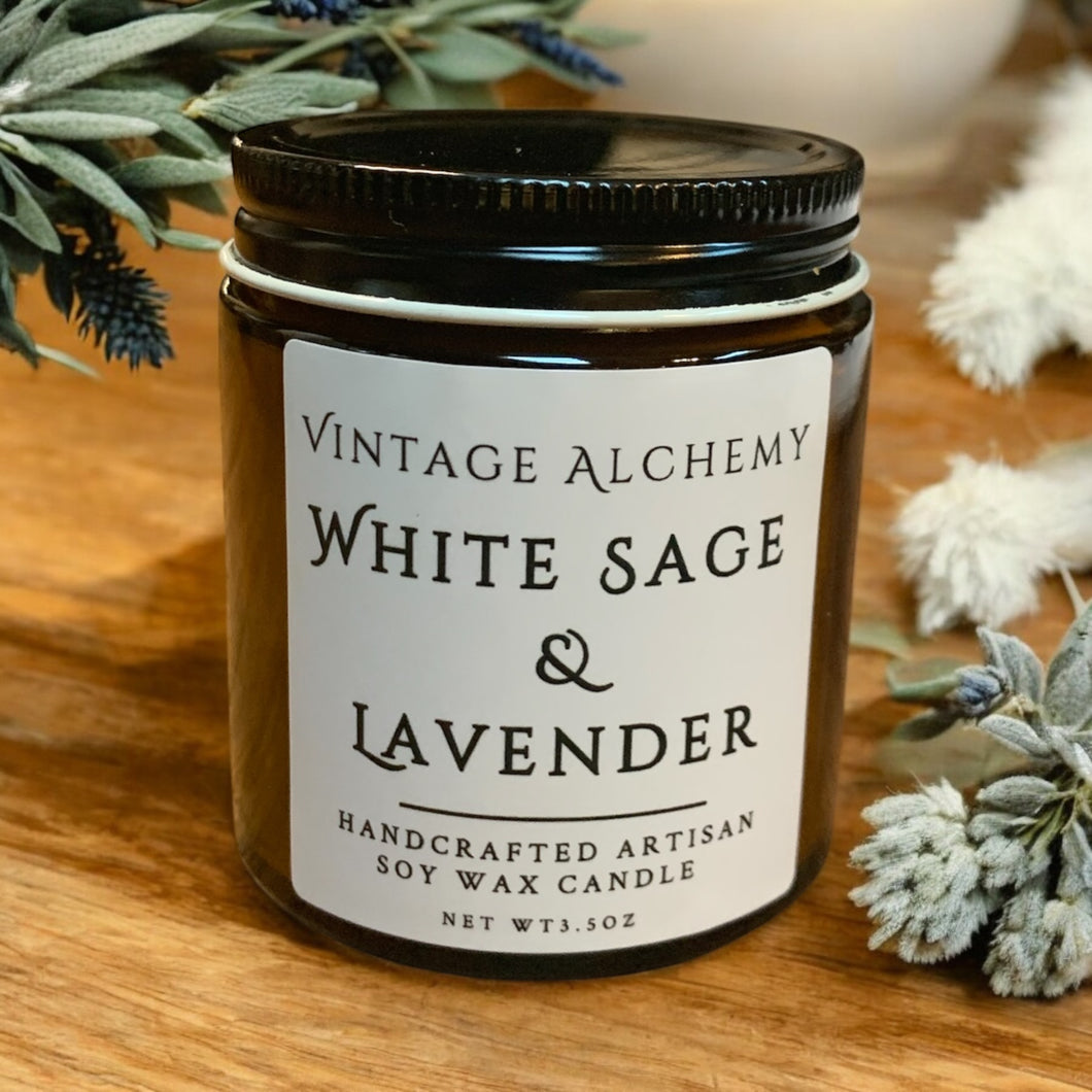 white sage and lavender soy candle