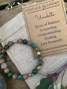 unakite and african turquoise beaded bracelet