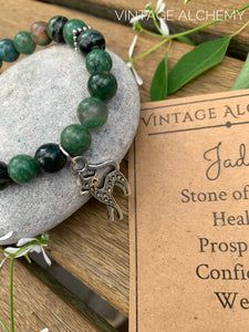jade beaded bracelet with cat charm