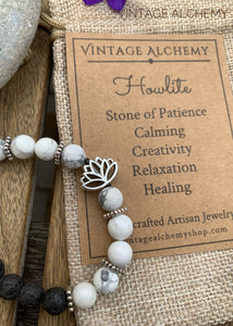essential oil bracelet with lava stones and howlite