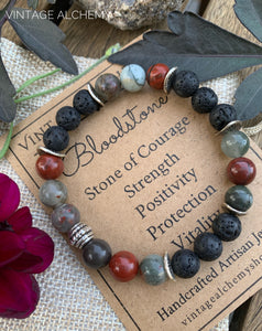 stretch bracelet with lava beads and bloodstones
