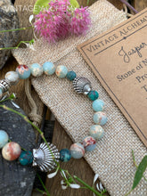 Load image into Gallery viewer, jasper stretch bracelet with seashell charms
