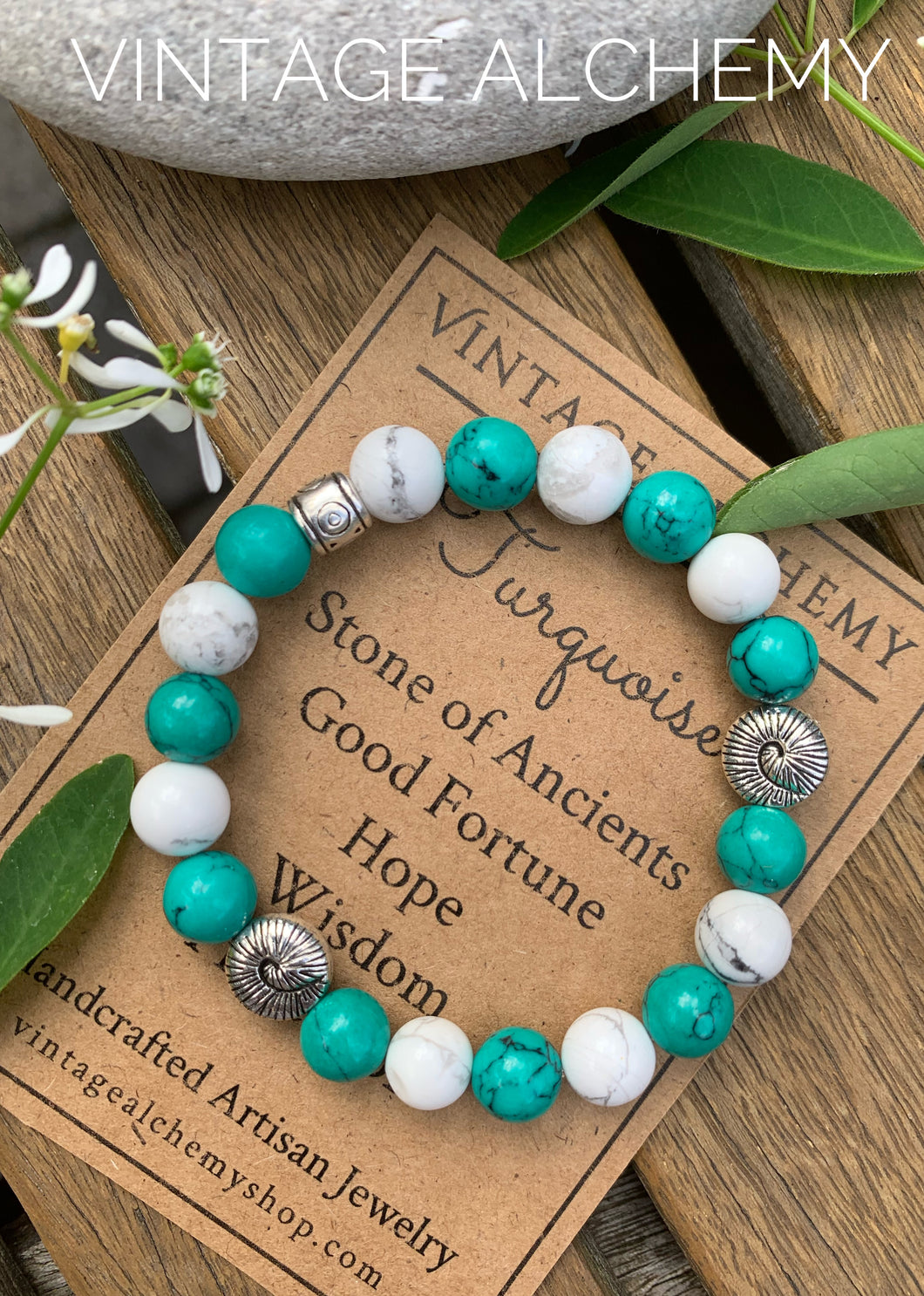 turquoise beaded bracelet with seashell charms